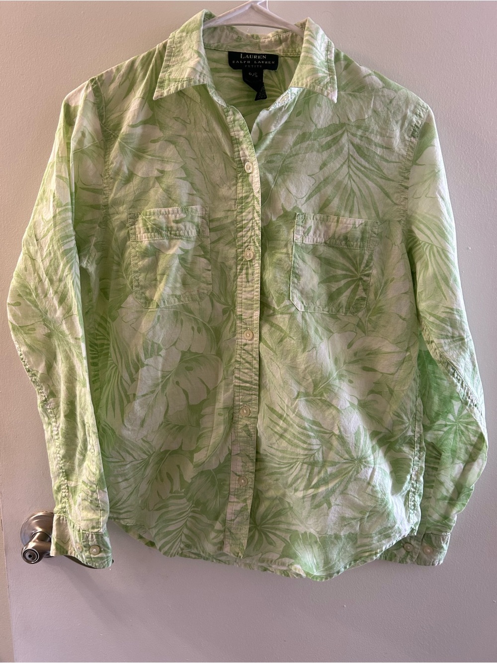 Lauren Ralph Lauren petite small green leafy button down